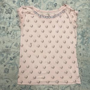 Princess Vera Wang Beaded Pink Skull Tee